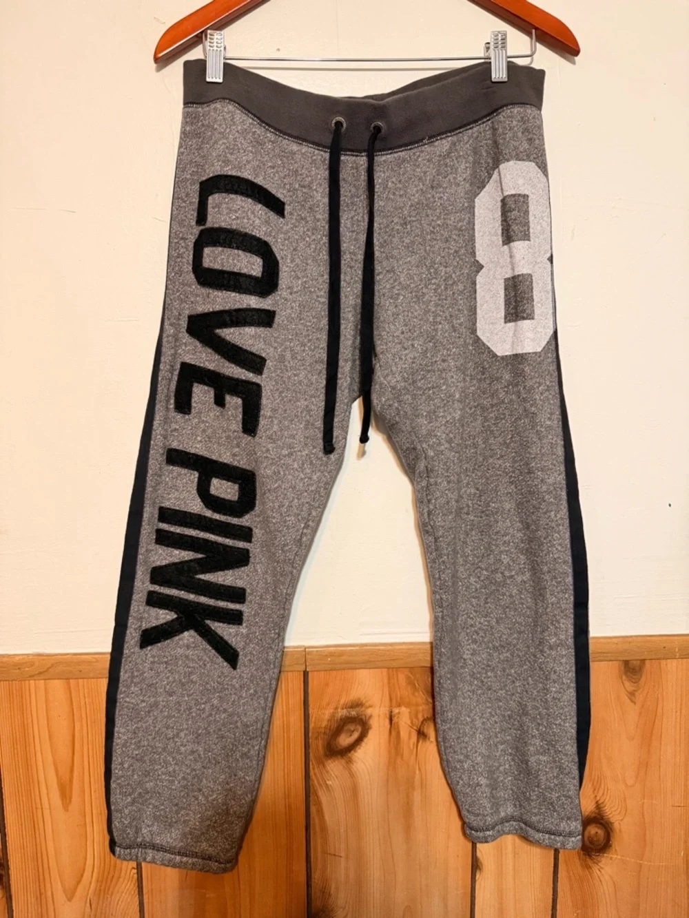 Victoria's Secret Grey and Black 'LOVE PINK' Jogger Pants with Number Detail - Picture 1 of 6